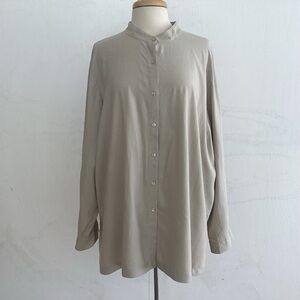 Plus Size NEXX Silk Button Up Bishops Collar LongSleeve Camel Blouse 3X